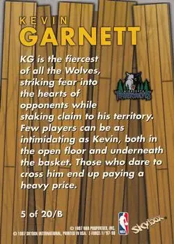 1997-98 SkyBox Z-Force - Boss #5 /B - Kevin Garnett - Minnesota Timberwolves - Back