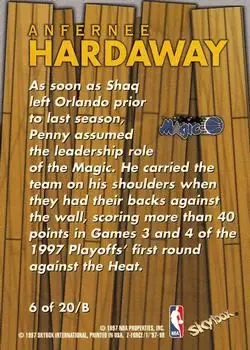 1997-98 SkyBox Z-Force - Boss #6 /B - Anfernee Hardaway - Orlando Magic - Back