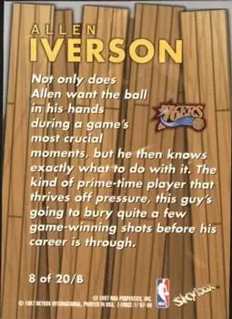1997-98 SkyBox Z-Force - Boss #8 /B - Allen Iverson - Philadelphia 76ers - Back