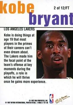 1997-98 SkyBox Z-Force - Fast Track #2 FT - Kobe Bryant - Los Angeles Lakers - Back