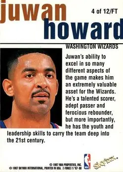 1997-98 SkyBox Z-Force - Fast Track #4 FT - Juwan Howard - Washington Bullets - Back