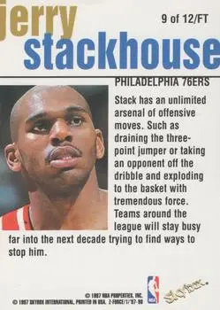 1997-98 SkyBox Z-Force - Fast Track #9 FT - Jerry Stackhouse - Philadelphia 76ers - Back