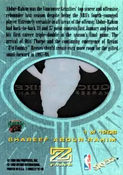 1997-98 SkyBox Z-Force - Quick Strike #1 QS - Shareef Abdur-Rahim - Vancouver Grizzlies - Back