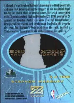 1997-98 SkyBox Z-Force - Quick Strike #6 QS - Stephon Marbury - Minnesota Timberwolves - Back 1997-98 SkyBox Z-Force - Quick Strike #6 QS - Stephon Marbury - Minnesota Timberwolves - Back