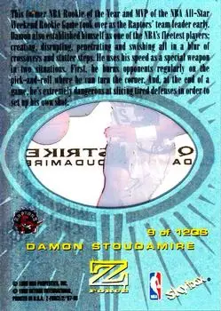 1997-98 SkyBox Z-Force - Quick Strike #9 QS - Damon Stoudamire - Toronto Raptors - Back 1997-98 SkyBox Z-Force - Quick Strike #9 QS - Damon Stoudamire - Toronto Raptors - Back