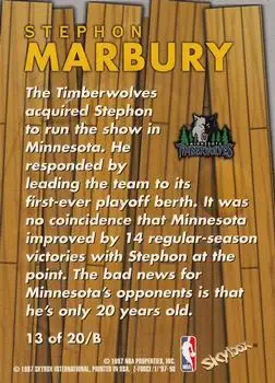 1997-98 SkyBox Z-Force - Boss #13 /B - Stephon Marbury - Minnesota Timberwolves - Back 1997-98 SkyBox Z-Force - Boss #13 /B - Stephon Marbury - Minnesota Timberwolves - Back