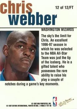 1997-98 SkyBox Z-Force - Fast Track #12 FT - Chris Webber - Washington Wizards - Back 1997-98 SkyBox Z-Force - Fast Track #12 FT - Chris Webber - Washington Wizards - Back