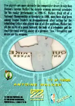 1997-98 SkyBox Z-Force - Quick Strike #11 QS - Antoine Walker - Boston Celtics - Back 1997-98 SkyBox Z-Force - Quick Strike #11 QS - Antoine Walker - Boston Celtics - Back