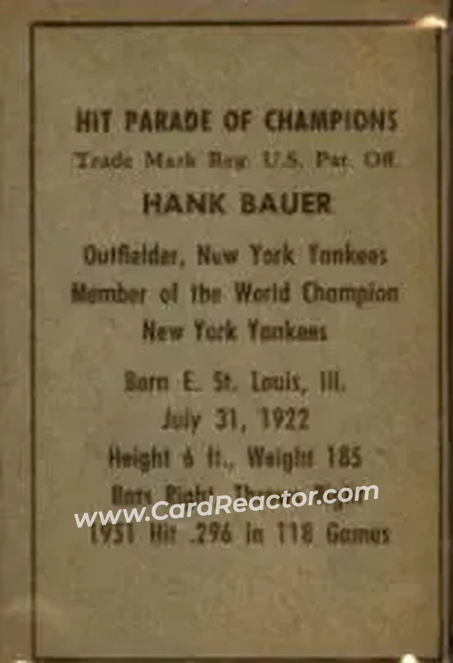 Back of Hank Bauer