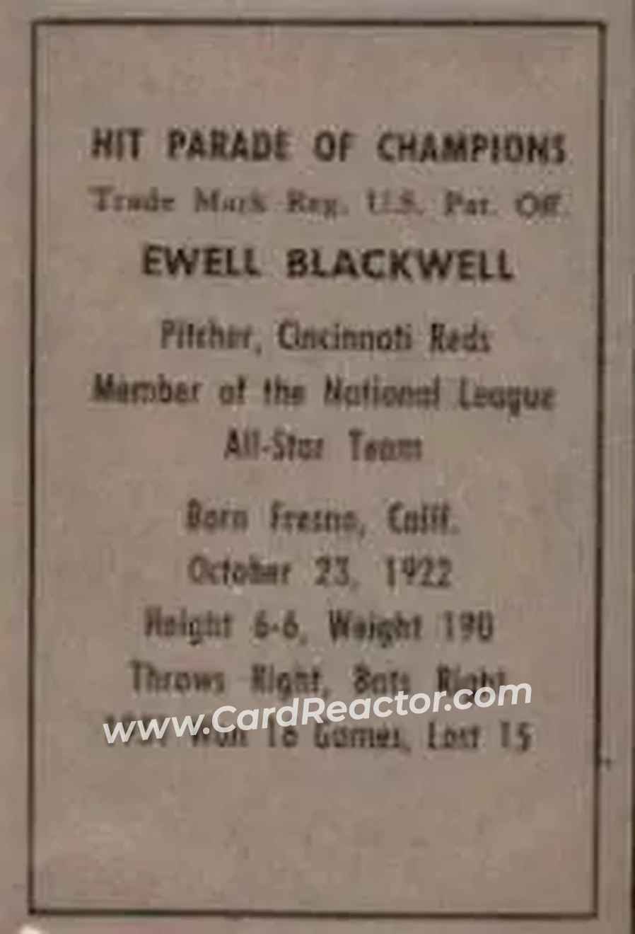 Back of Ewell Blackwell