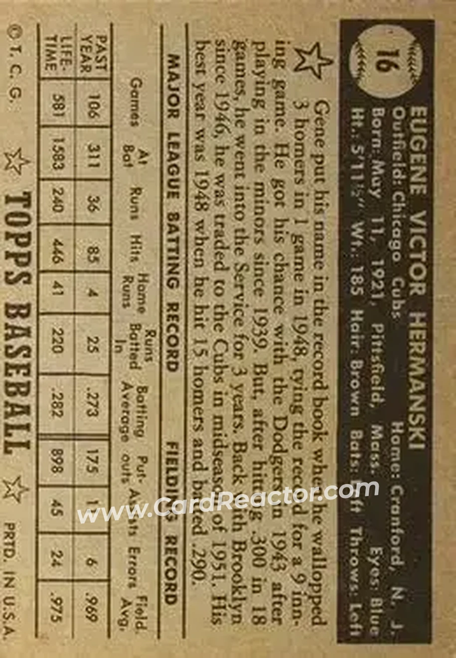 Back of Gene Hermanski