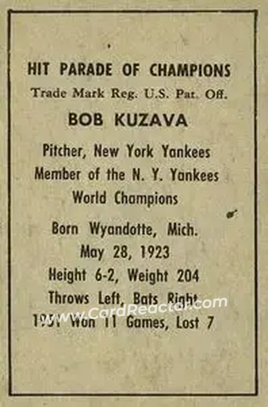 Back of Bob Kuzava