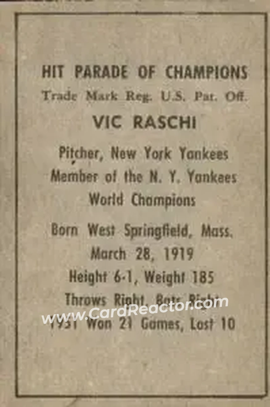 Back of Vic Raschi