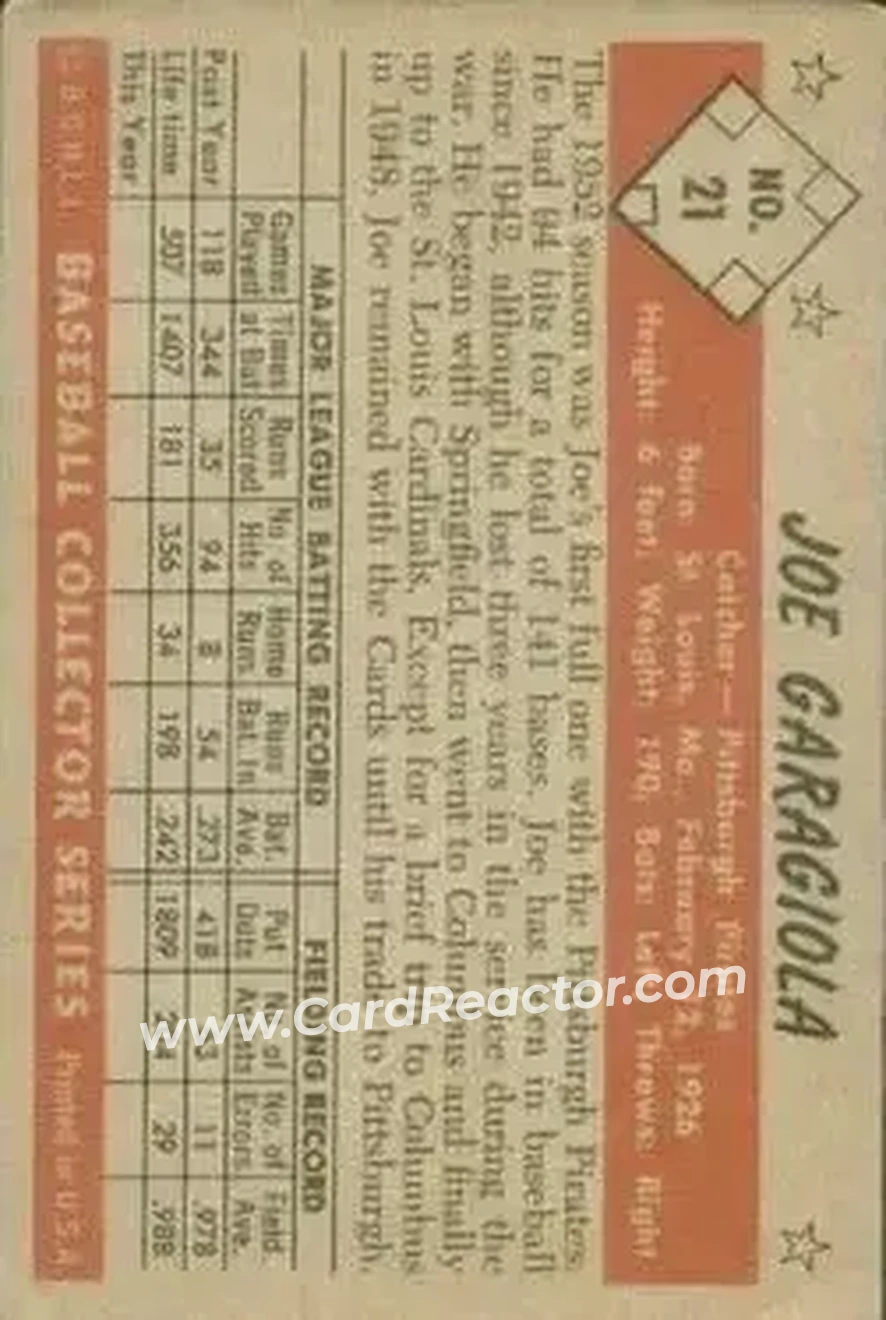 Back of Joe Garagiola