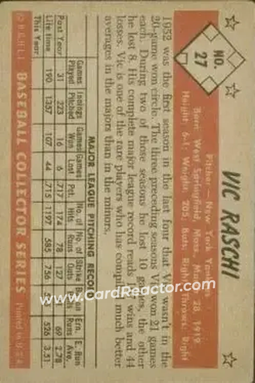 Back of Vic Raschi