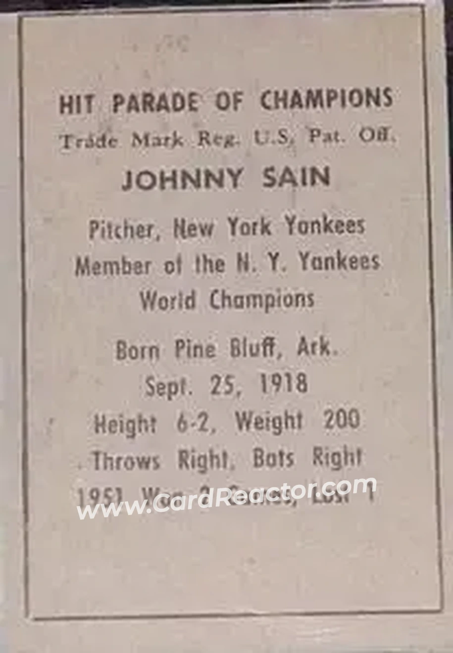 Back of Johnny Sain