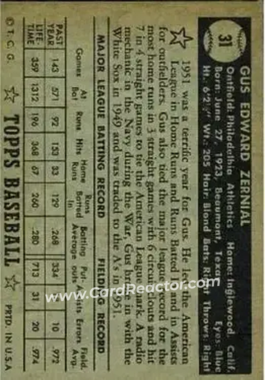 Back of Gus Zernial