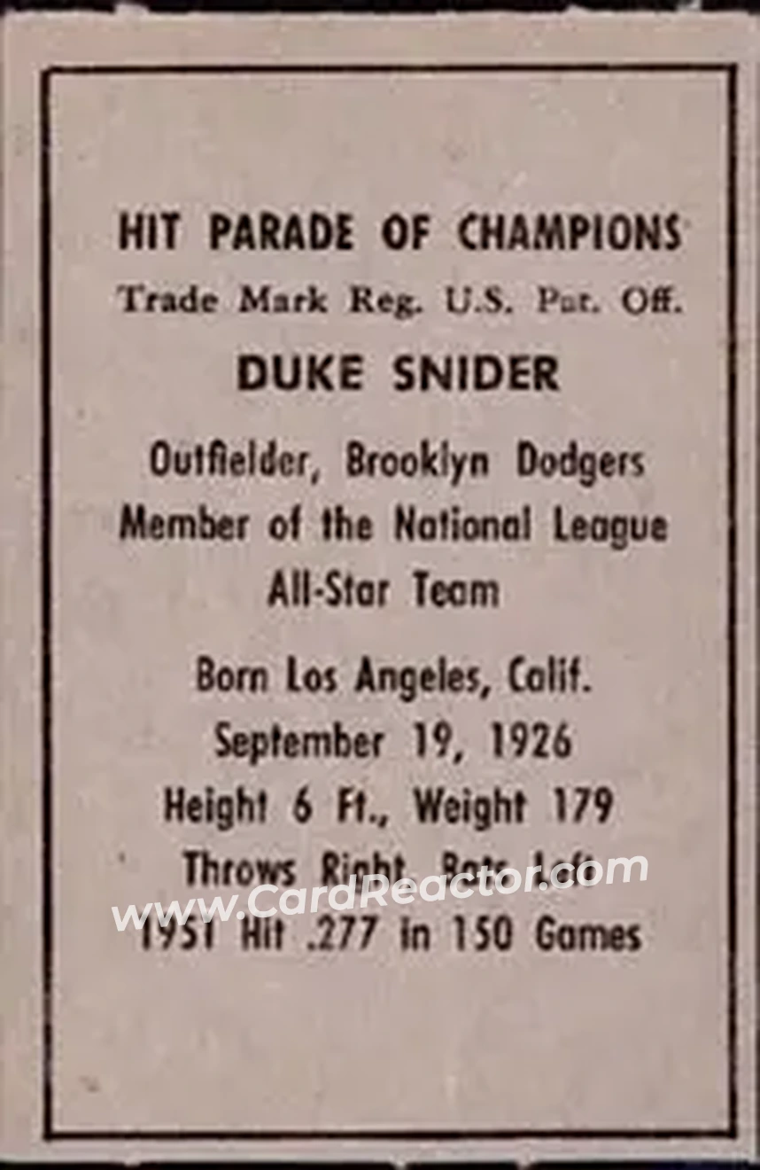 Back of Edwin "Duke" Snider