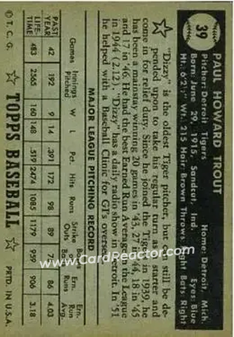 Back of Paul "Dizzy" Trout