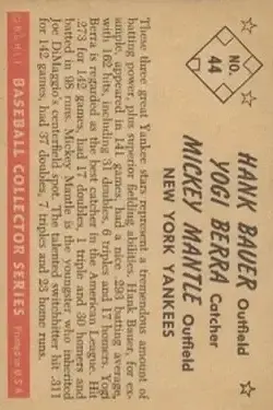 1953 Bowman Color #44 - Mickey Mantle - New York Yankees - Back