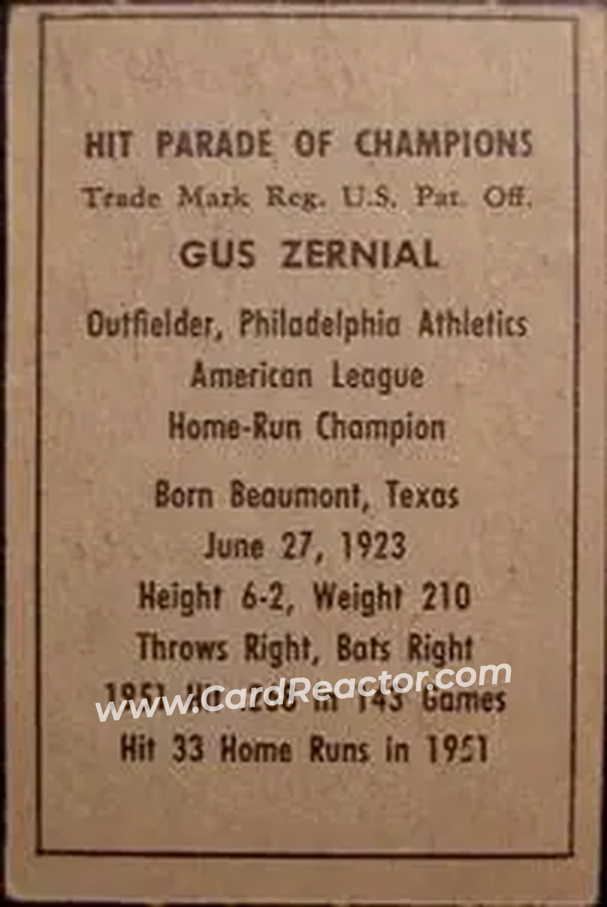 Back of Gus Zernial