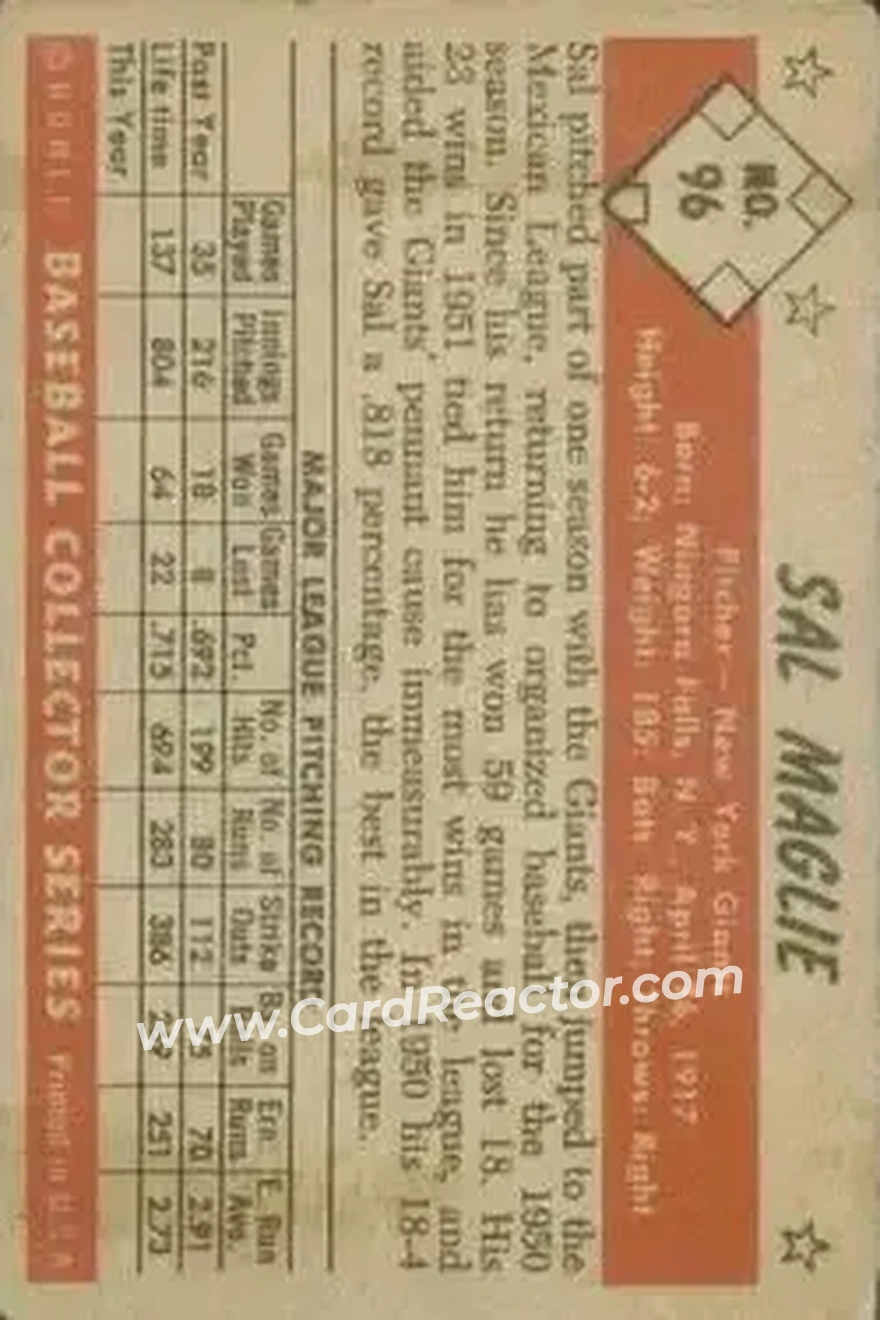 Back of Sal Maglie
