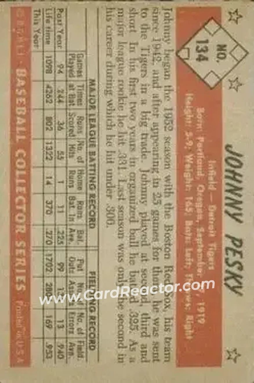 Back of Johnny Pesky