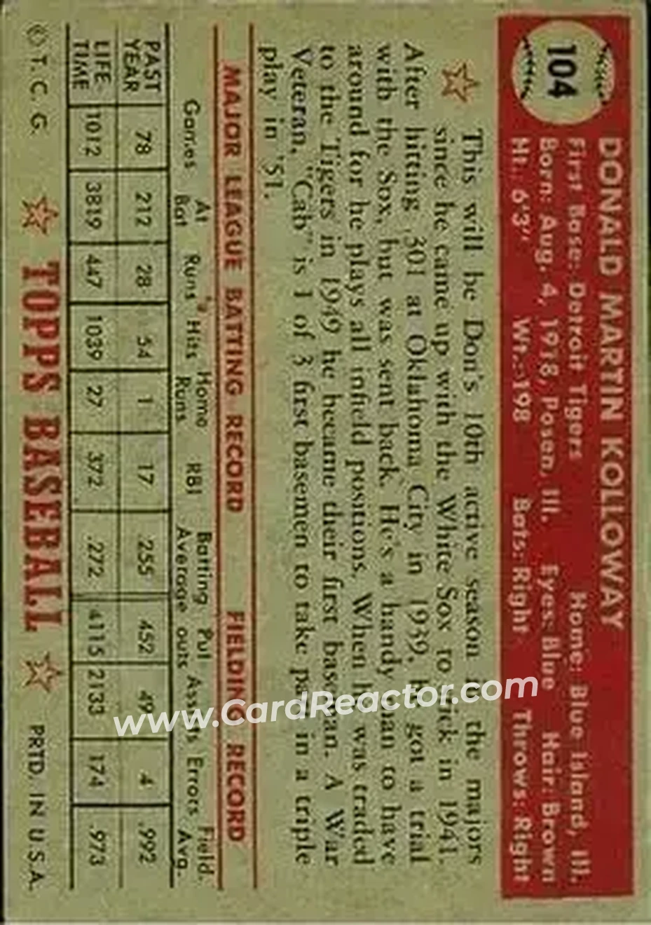 Back of Don Kolloway