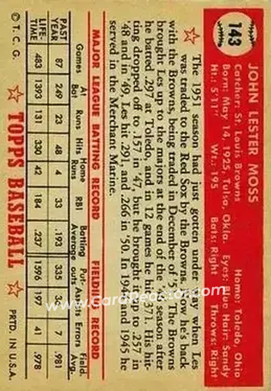 Back of John Lester Moss