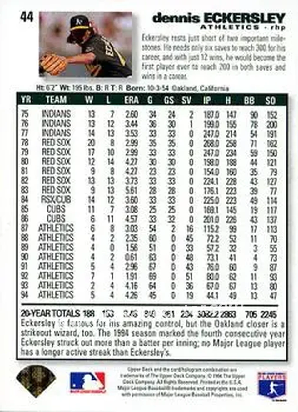 Back of Dennis Eckersley