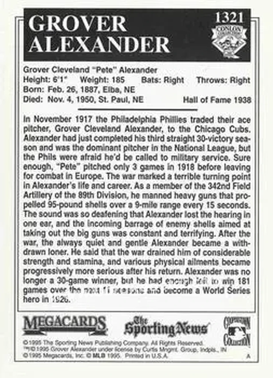 Back of Grover Cleveland Alexander