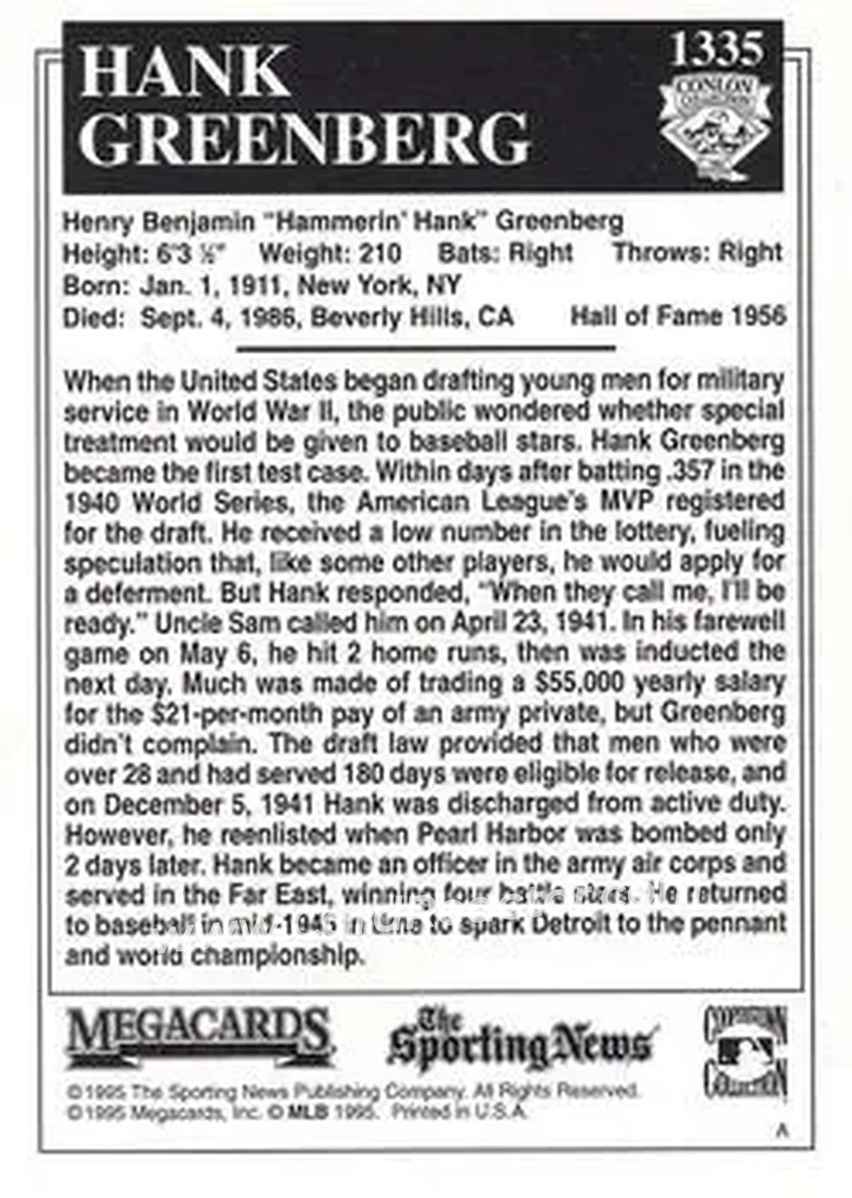 Back of Hank Greenberg