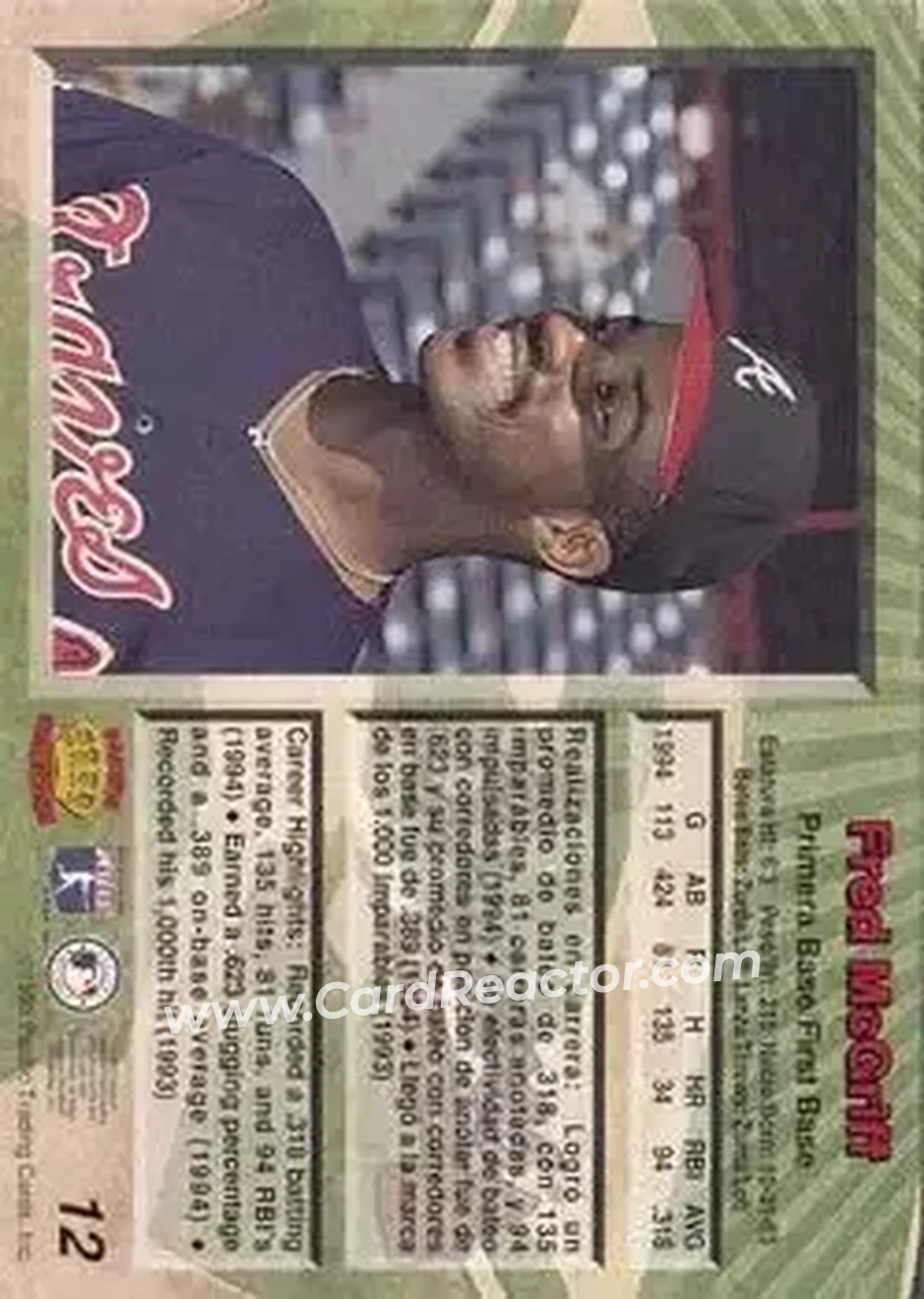 Back of Fred McGriff