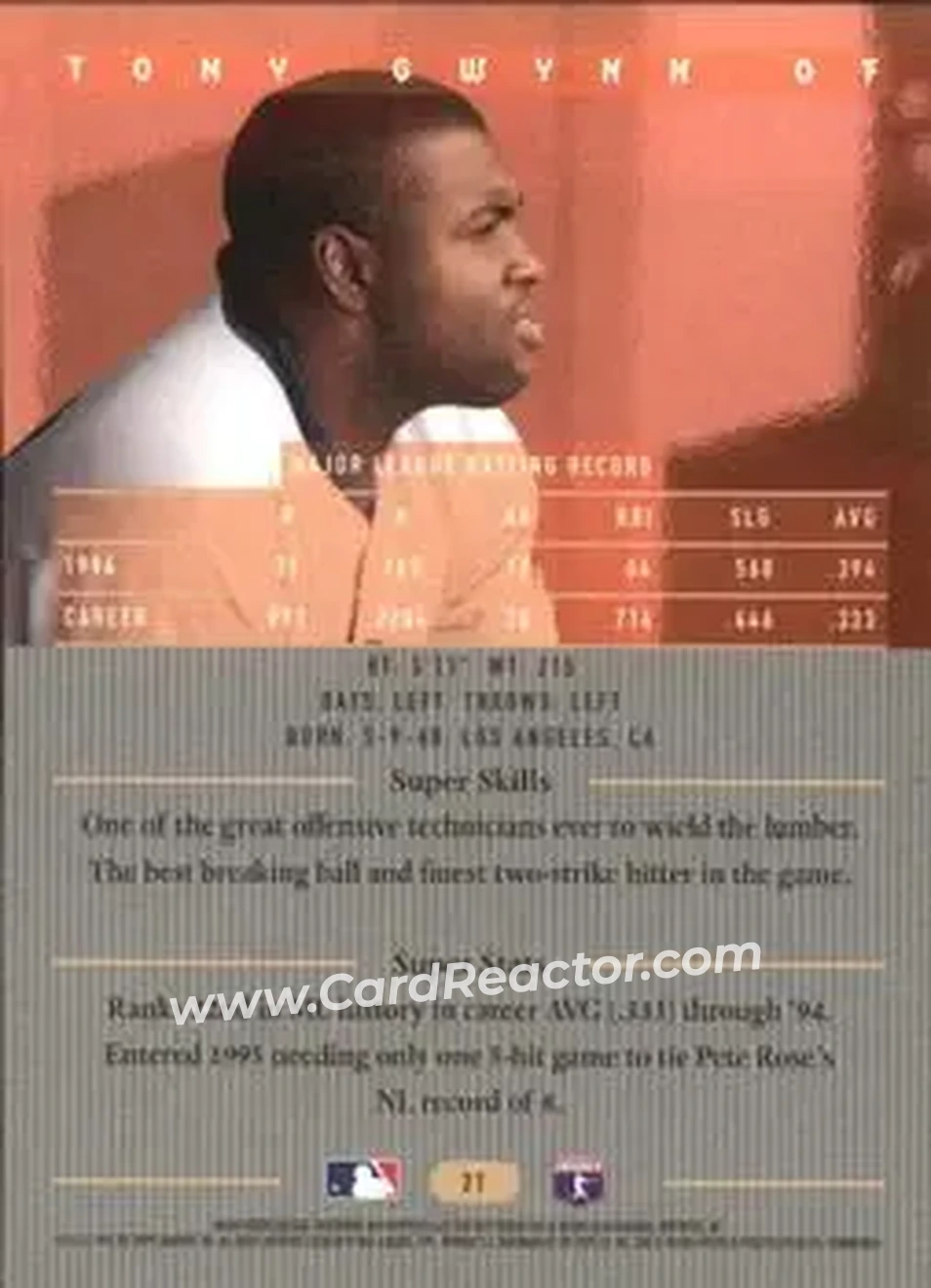 Back of Tony Gwynn