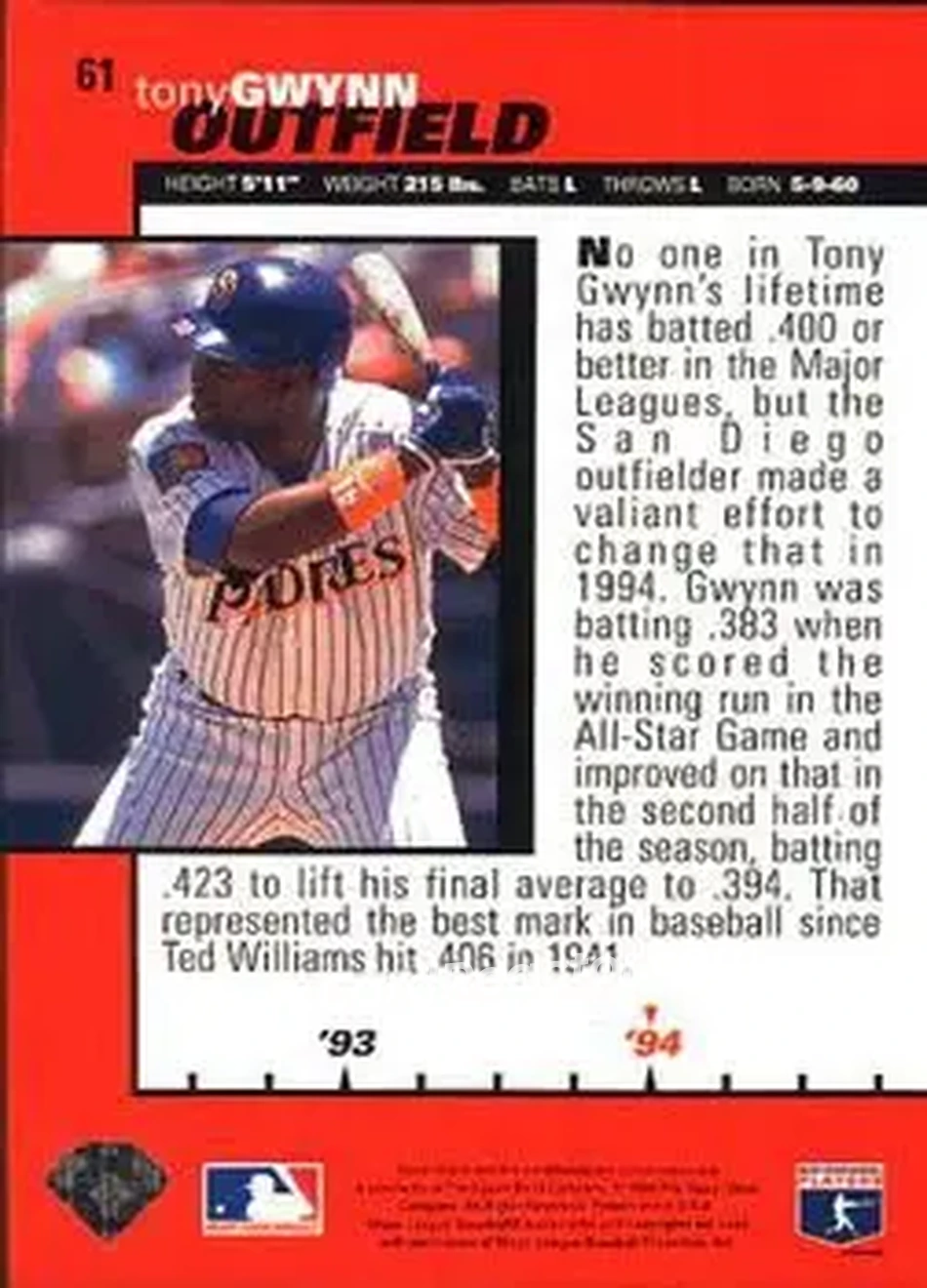 Back of Tony Gwynn