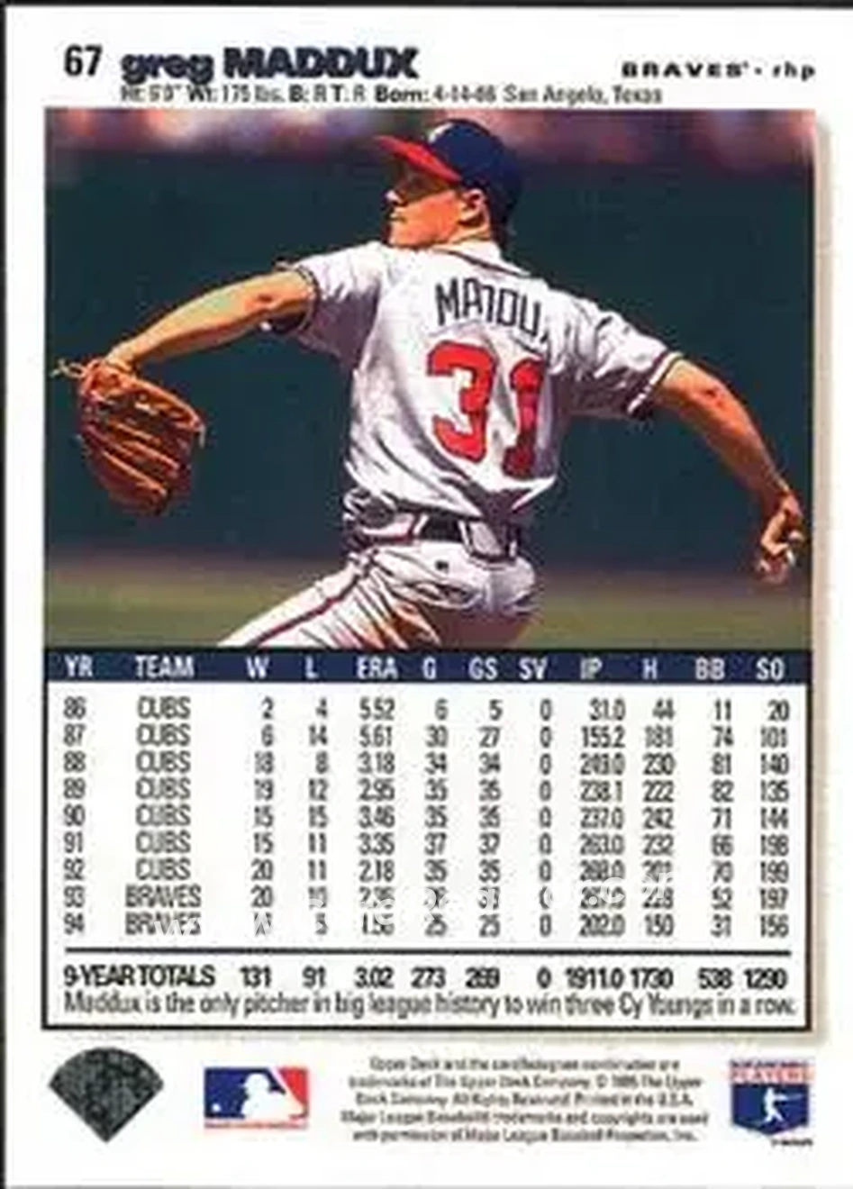 Back of Greg Maddux