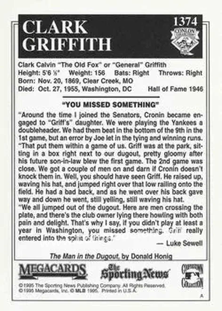 Back of Clark Griffith