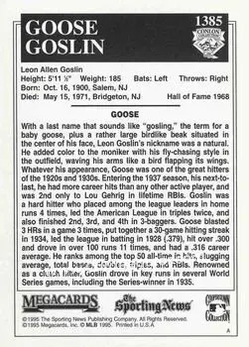 Back of Goose Goslin