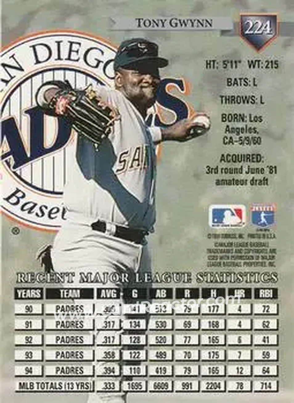 Back of Tony Gwynn