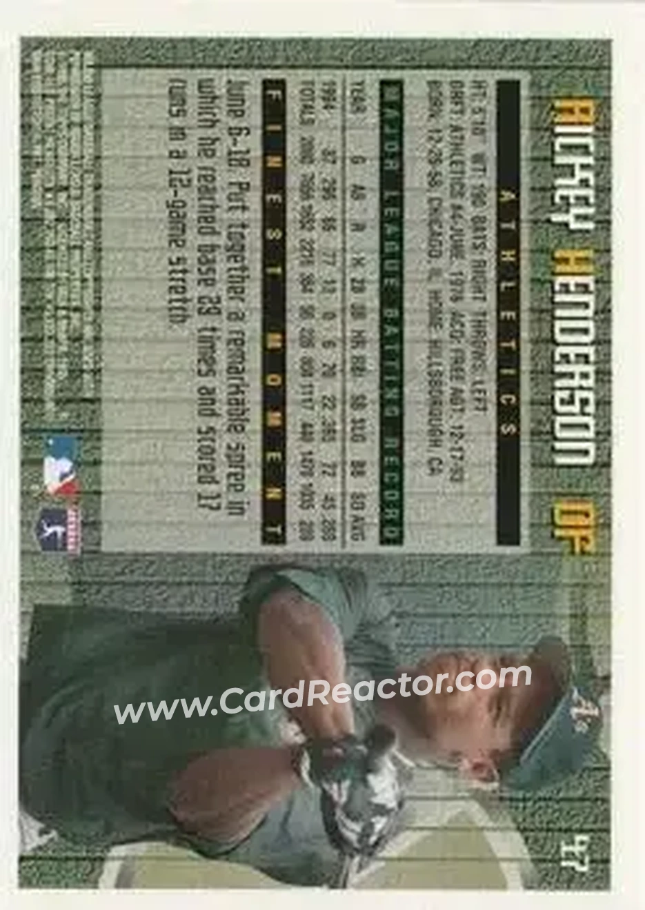 Back of Rickey Henderson