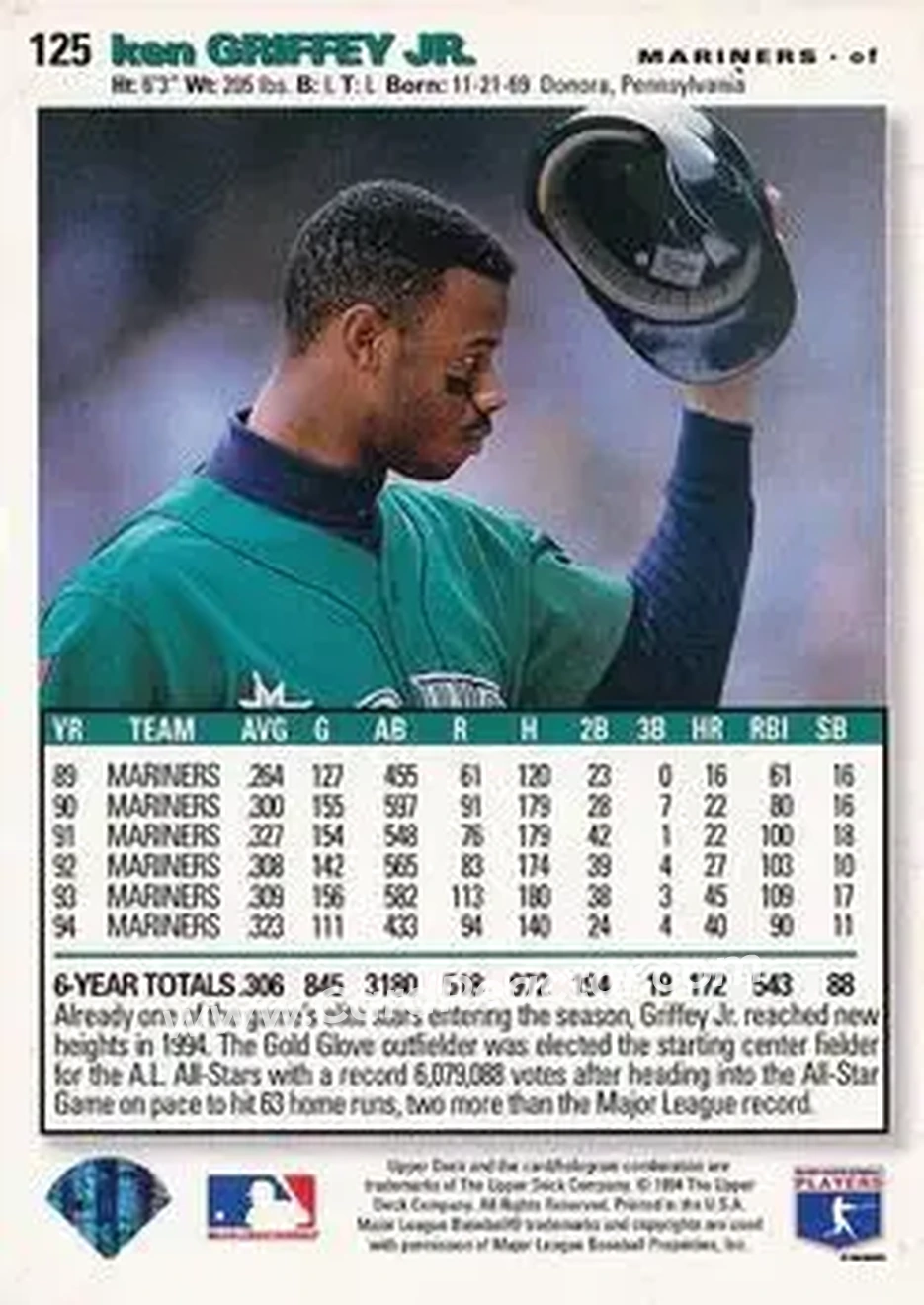 Back of Ken Griffey Jr.