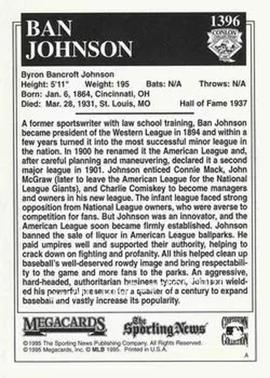 Back of Ban Johnson
