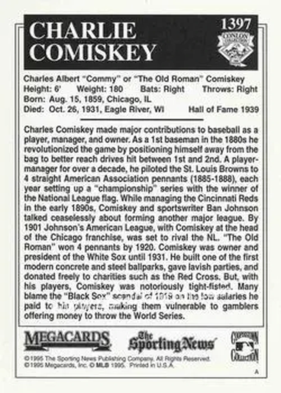Back of Charles Comiskey