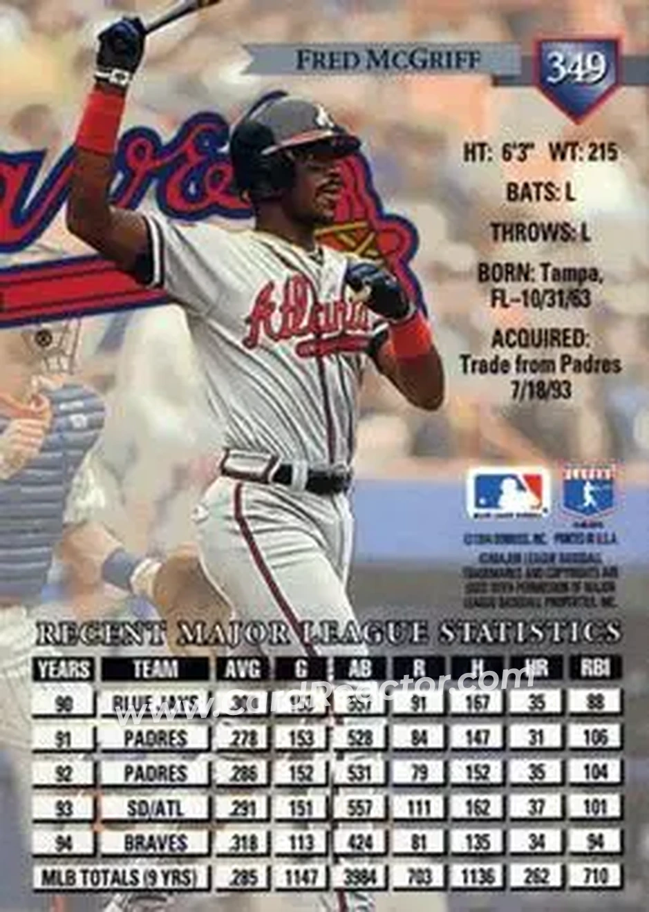 Back of Fred McGriff