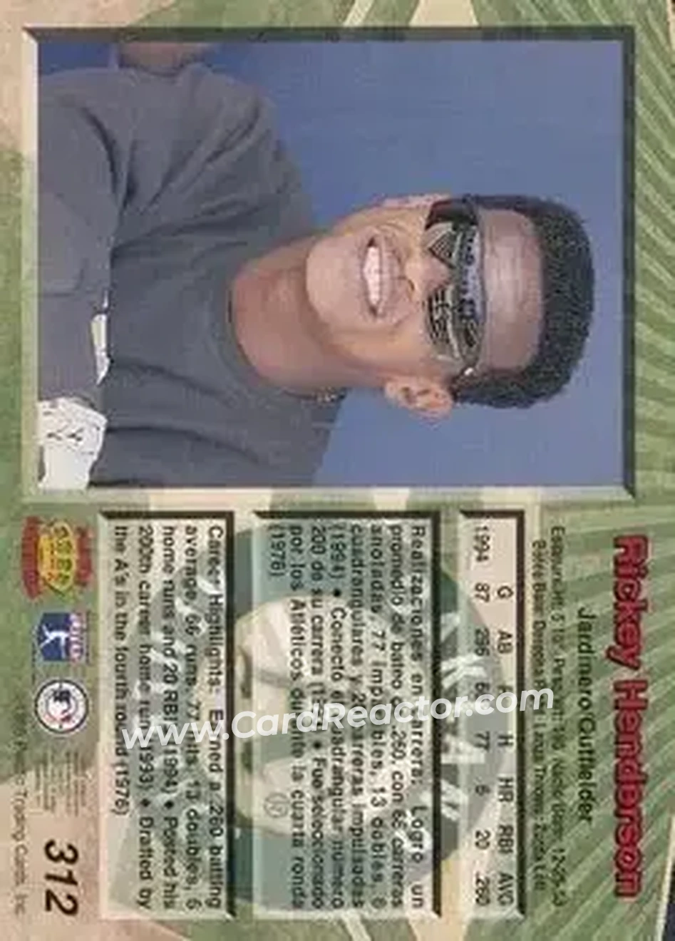 Back of Rickey Henderson