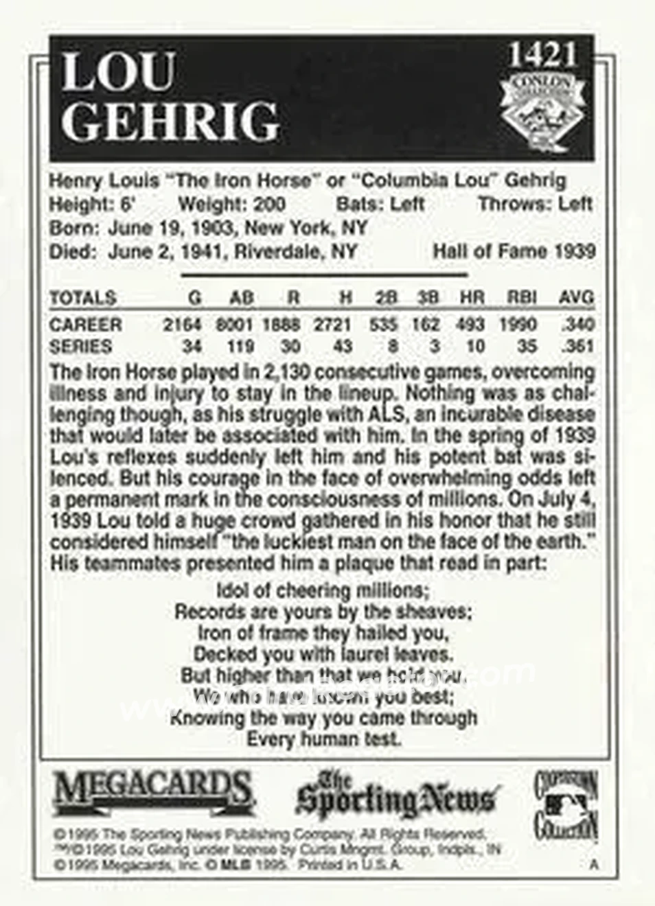 Back of Lou Gehrig