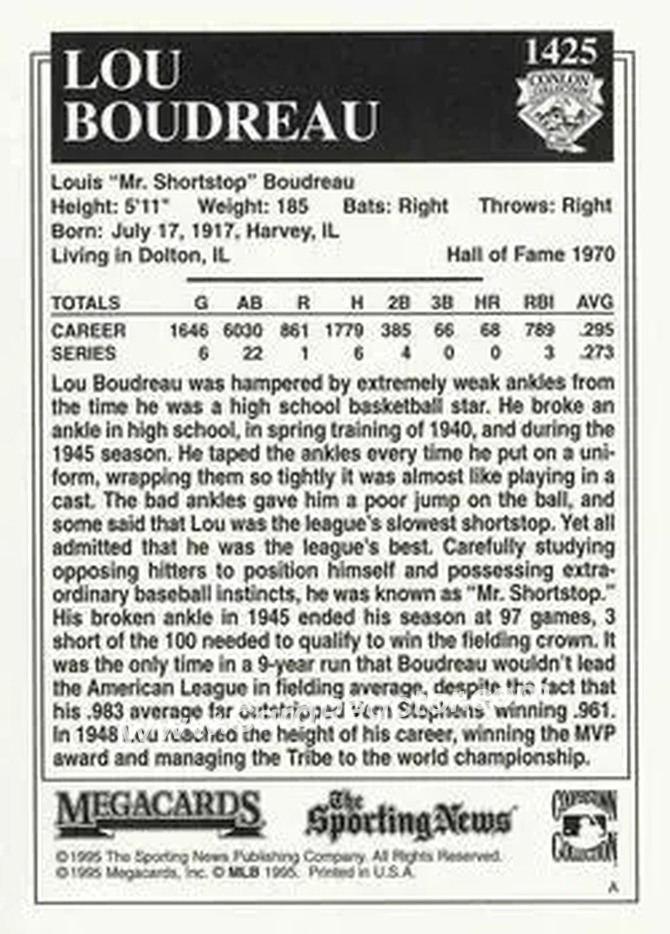 Back of Lou Boudreau