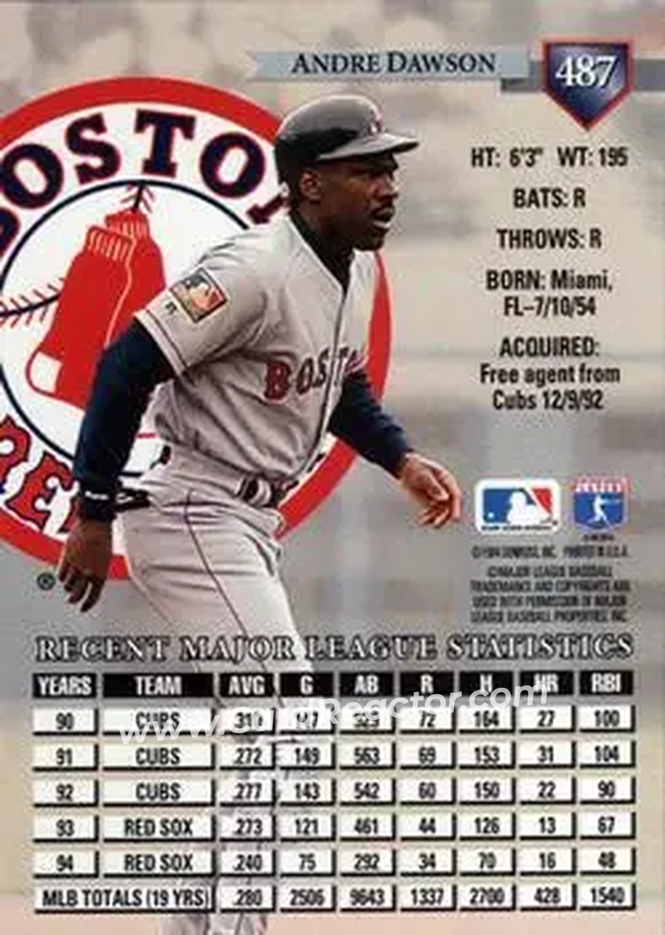 Back of Andre Dawson