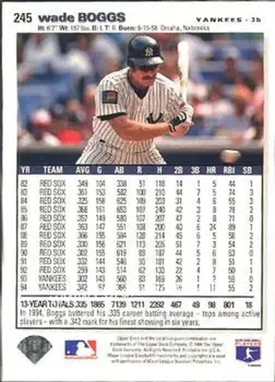 Back of Wade Boggs