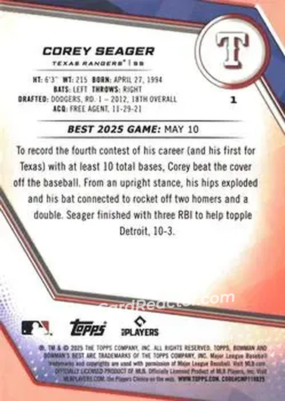 Back of Corey Seager